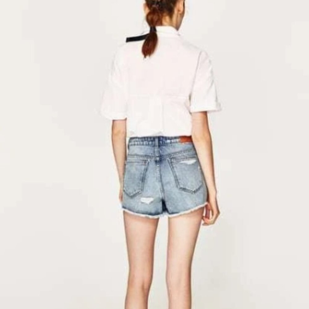 Zara Trafaluc Denimwear Rose Embroidered High Rise Shorts - Picture 6 of 16